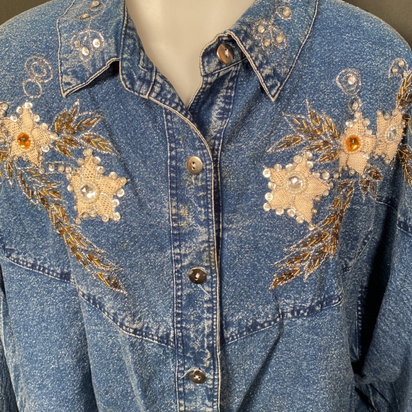 Vintage 90s Club Kraze acid wash denim blouse - Picture 4 of 5